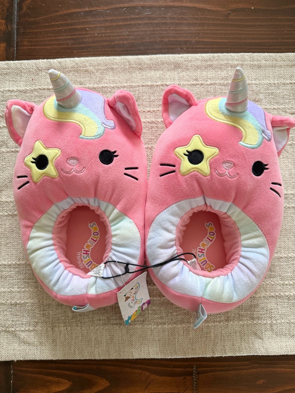 Squishmallow Pink Unicorn Cat Plush Slippers